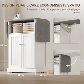 HOMCOM Masă de călcat cu suprafață pliabilă și dulap pentru depozitare, 131x37x88.5 cm, alb | Aosom Romania