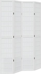 vidaXL Paravan cameră 4 panouri, alb, lemn masiv paulownia