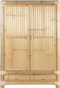 Dulap înalt din bambus și ratan, natur, cu 2 uși, 2 sertare, 3 rafturi și bară pentru haine, legături din ratan, 170 x 120 x 60 cm, „Bally”