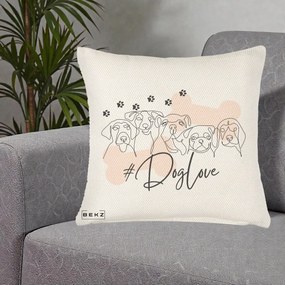 Perna Personalizata Dog Love Linie Minimalista, 40x40 cm, Crem Reliefat, Husa Detasabila, Perna Inclusa, BEKZ®