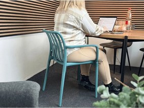 Scaun din plastic TREGO cu brate, albastru