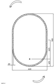 Oglinda ovala cu iluminare LED 3 culori si dezaburire, 60 cm, Fluminia Dali Ambient 600x900 mm