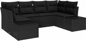 vidaXL Set de canapele pentru grădină cu pernă 6 pcs Negru poliratan