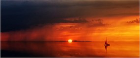 Tabloul apusului de soare cu barca (120x50 cm)