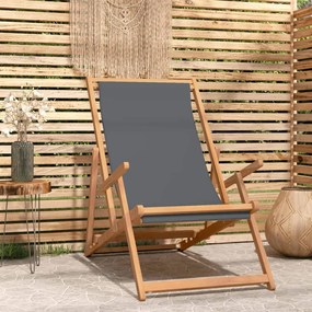 Scaun de plaja pliabil, gri, lemn masiv de tec 1, Gri, 60 x 126 x 87.5 cm