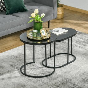 HOMCOM Set 2 Măsuțe de Cafea cu Blat cu Efect de Marmură din MDF și Oțel Negru | Aosom Romania