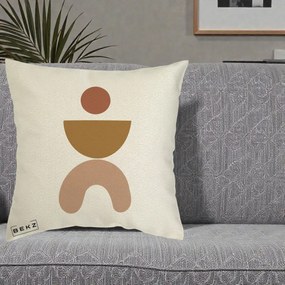 Perna Decorativa Geometric Boho Disc si Arc, 40x40 cm, Ecru, Husa Detasabila, Perna Inclusa, BEKZ®