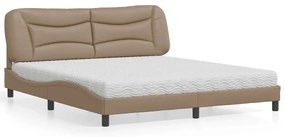 vidaXL Pat cu saltea, cappuccino, 180x200cm piele ecologică
