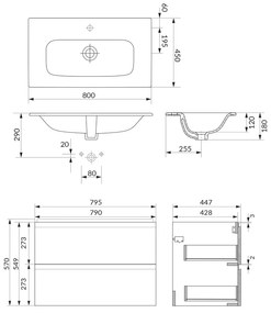 Set mobilier suspendat cu lavoar, Cersanit, Moduo 80, antracit