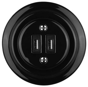 Bohemia-Design - Priză retro din porțelan cu ramă și 2xUSB-A, neagră