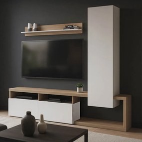 Set Living Elegance PAL Alb- Stejar Sonoma 220.5x35x197.5cm