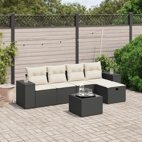 3264402 vidaXL Set mobilier de grădină cu perne, 6 piese, negru, poliratan