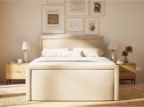 Pat boxspring bej cu spațiu de depozitare 160x200 cm Fresco – Maison de Rêve