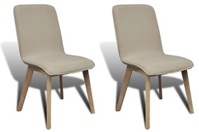 241151 vidaXL Scaune de bucătărie, 2 buc, bej, textil și lemn de stejar masiv