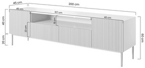 Comodă TV Nicole 200 cm cu nișă - alb mat / picioare aurii