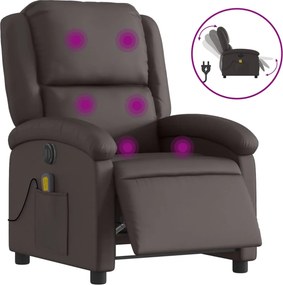 vidaXL Fotoliu de masaj rabatabil electric, maro închis piele naturală