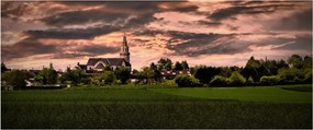 Tablou cu peisaj și biserică (120x50 cm)