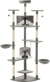 vidaXL Ansamblu pisici cu stâlpi din funie de sisal 203 cm, Gri și Alb