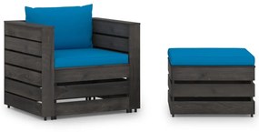 Set mobilier gradina cu perne, 2 piese, lemn tratat gri Albastru deschis si gri, 2