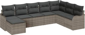 vidaXL Set de canapele pentru grădină cu pernă 8 pcs Gri Rattan poli