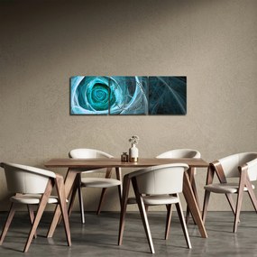 Tablou - Abstract trandafir albastru cu fundal negru (cu ceas) (90x30 cm)