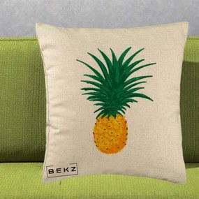 Perna Decorativa Ananas Tropical, 40x40 cm, Bej, Husa Detasabila, Perna Inclusa, BEKZ®