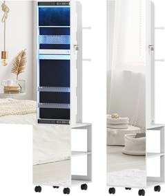 HOMCOM Dulap pentru Bijuterii Rotativ cu Oglindă, Lumină LED și Încuietoare Negru | Aosom Romania
