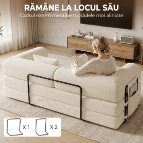 HOMCOM Canapea extensibilă 3 locuri 5 în 1, pliabilă, cu 2 perne din chenille, umplutură groasă, fără montaj, alb | Aosom Romania