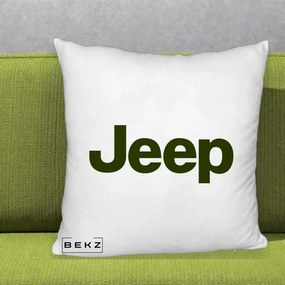 Perna Personalizata cu emblema Jeep, 40x40 cm, Alb Pufos, Husa Detasabila, Perna Inclusa, BEKZ®