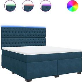 vidaXL Pat box spring cu saltea, albastru, 180x200 cm, catifea