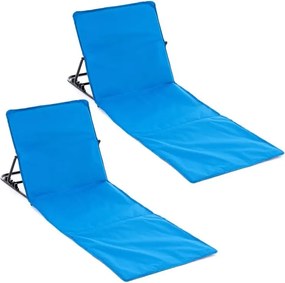 Saltea de plajă reglabilă cu spătar, albastră, 2 bucăți