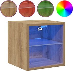 vidaXL Comodă TV de perete cu lumini LED Stejar artizanal 30x28,5x30cm