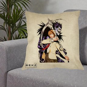Perna Personalizata Death Note Light si Ryuk Duo, 40x40 cm, Crem, Husa Detasabila, Perna Inclusa, BEKZ®