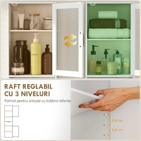 HOMCOM Mobilier de Baie Slim cu Dulapuri și Ușă din Sticlă, Mobilier Economizitor de Spațiu cu Raft Deschis, Sertar și Rafturi Ajustabile, Coloană Modernă, 40x30x165 cm, Alb | Aosom Romania