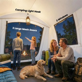 Outsunny Cort gonflabil 5-6 persoane Montare rapidă Cort outdoor pentru camping cu pompă Ferestre din plasă țăruși Prelată frontală | Aosom Romania