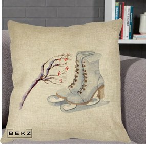 Perna Decorativa Patine cu Ramuri Inzapezite, 40x40 cm, Crem, Husa Detasabila, Perna Inclusa, BEKZ®