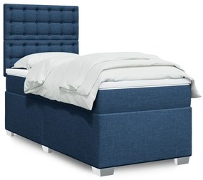 vidaXL Pat box spring cu saltea, albastru, 100x200 cm, textil