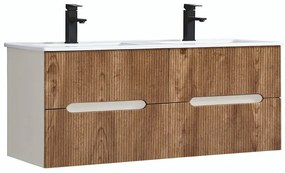 Trent 120 dulap de baie inferior cu chiuvetă ceramică (4 sertare) stejar alb-sunset