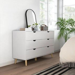 HOMCOM Comodă cu 6 Sertare și Mânere, Comodă din Lemn de Pin și Melamină, 120x40x76 cm, Alb