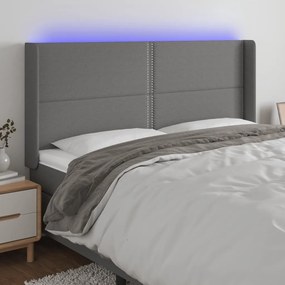 3123931 vidaXL Tăblie de pat cu LED, gri închis, 203x16x118/128 cm, textil