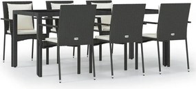 vidaXL Set mobilier de grădină cu perne, 7 piese, negru, poliratan