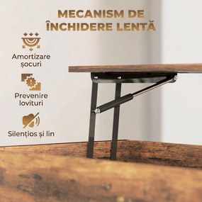 HOMCOM Măsuță de Cafea Ridicabilă cu Compartiment Ascuns și Raft, Maro | Aosom Romania