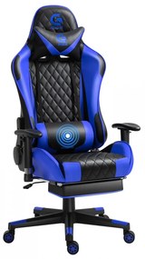Scaun gaming cu masaj în perna lombară, suport picioare, funcție sezlong, SIG 5020, Negru/Albastru