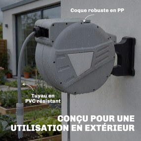 Outsunny Tambur furtun de perete 40+2 m x Ø 15mm, tambur pentru furtun de apă retractabil automat pivotant la 180°, Gri | Aosom Romania