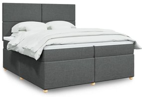 vidaXL Pat box spring cu saltea, gri închis, 200x200 cm, textil