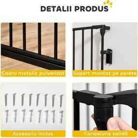 PawHut Poartă pentru Câini de Talie Mică și Medie, Țarc Pliabil cu Structură Modulară cu 5 Panouri, 300x3x74.5 cm, Negru | Aosom Romania