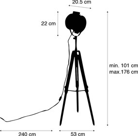 Lampă de podea inteligentă tip trepied, bronz, cu spot de studio din lemn, incl. WiFi A60 - Radient
