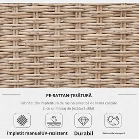 Outsunny Set Living de Gradina din Rattan, 4 Piese, Coltar pentru Exterior cu Perne, Masute Laterale si Masuta de Cafea, Maro Deschis | Aosom Romania
