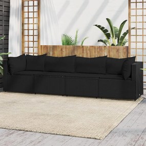 319784 vidaXL Set mobilier relaxare grădină 4 piese cu perne poliratan negru