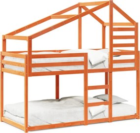 vidaXL Pat supraetajat cu acoperiș maro ceruit 90x200cm lemn masiv pin